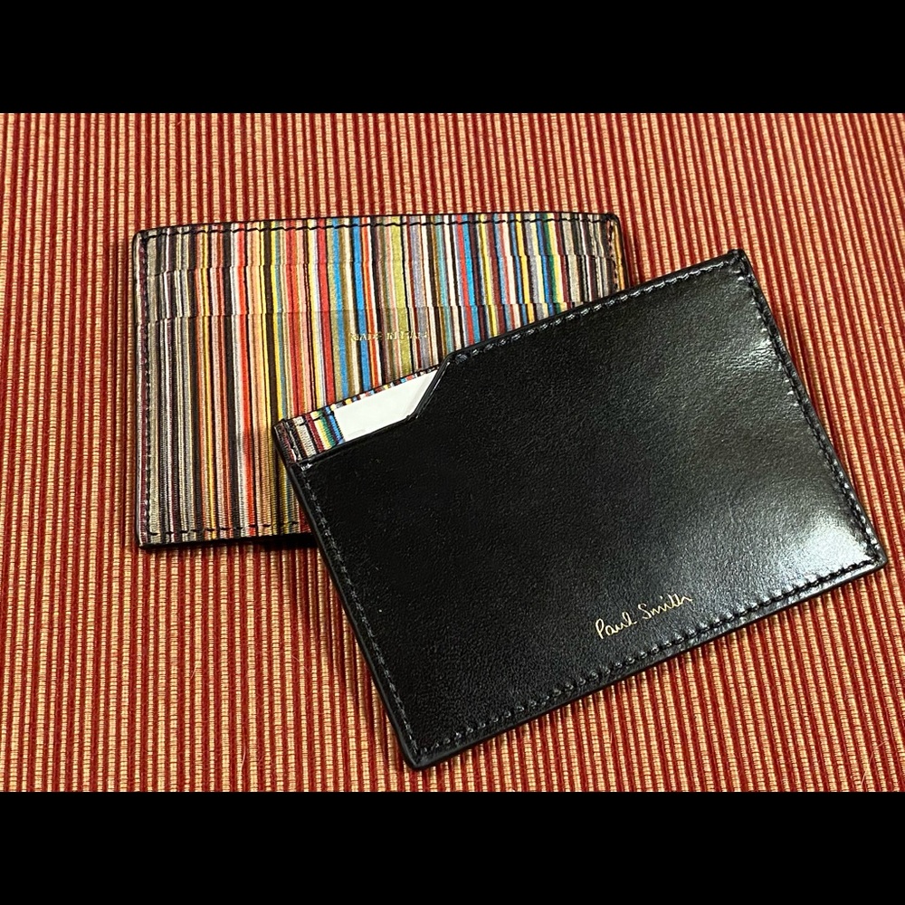 Paul Smith- BLACK SIGNATURE STRIPE CORNER CARD HOLDER IN 70 GREY
